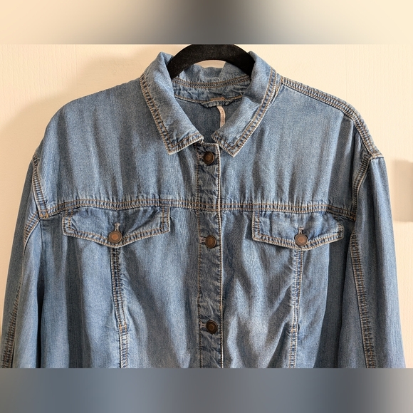 Free People Chambray Tencel Swing Jacket Sapphire Denim Jacket S/P Western Boho - Picture 4 of 16
